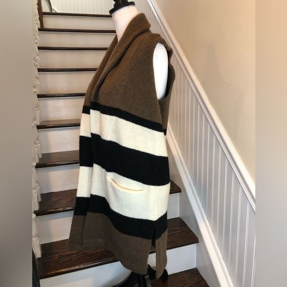 Color Block Long Thick Sleeveless Cardigan Sweater Vest Shawl Collar & Pockets - Picture 8 of 12